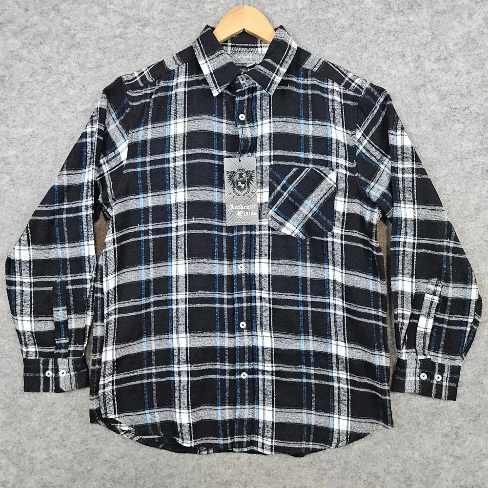 Authentic Plaids Men's NEW NWT Flannel Shirt Size M Cotton/Poly Black‎ & White